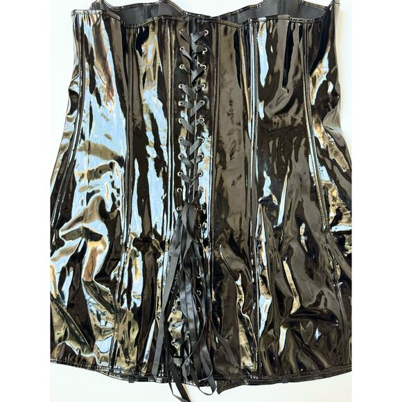 Alivila.Y Black Faux Leather Mini Bodycon Corset Dress and Thong Women's 6XL - Picture 6 of 12